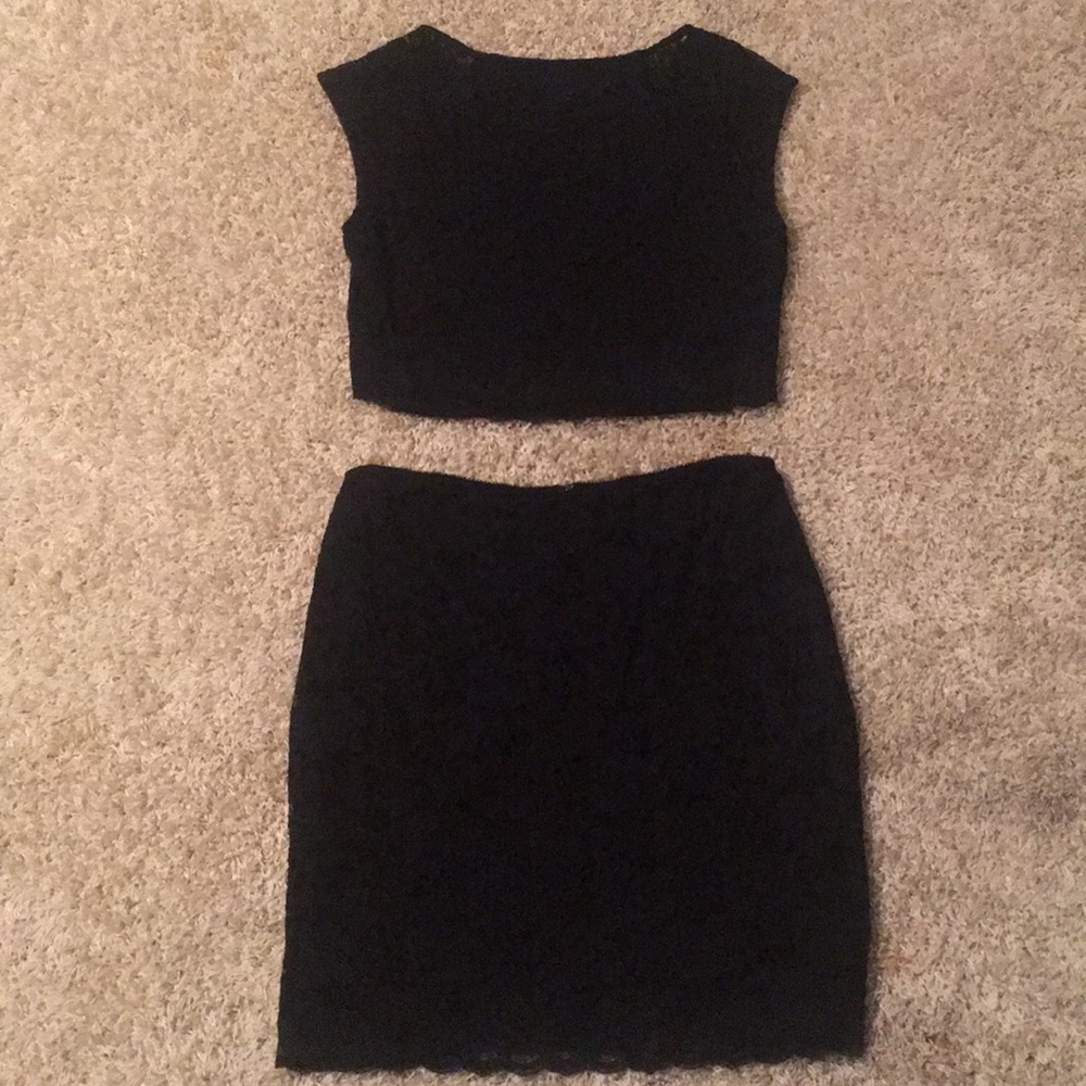 Black Lace crop top and matching skirt set